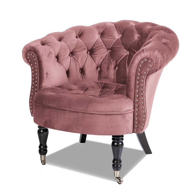 Фотьойл Честърфийлд Людовик, ръждиво розово кадифе